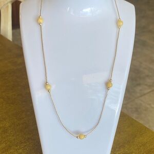 Vintage liquid silver Chain Necklace with Yellow Beads